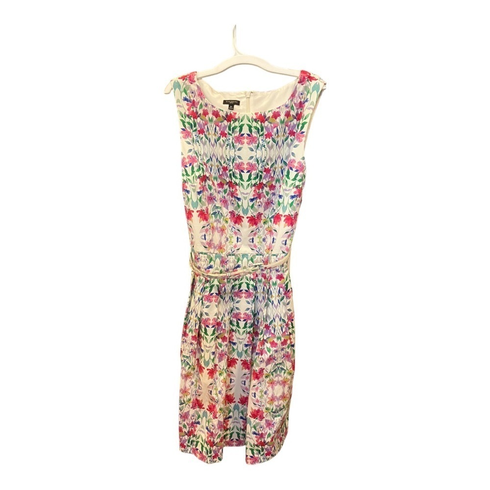 TALBOTS Floral Lined Cotton Sleeveless Dress Belt Pockets Sz 16P - Picture 2 of 11